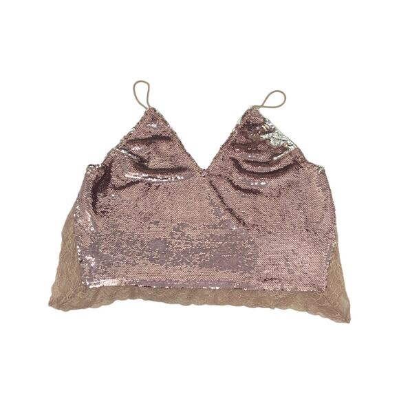 Free People Intimately Free Swinging Surpice pink sequin cami lace trim SMALL - Picture 6 of 10